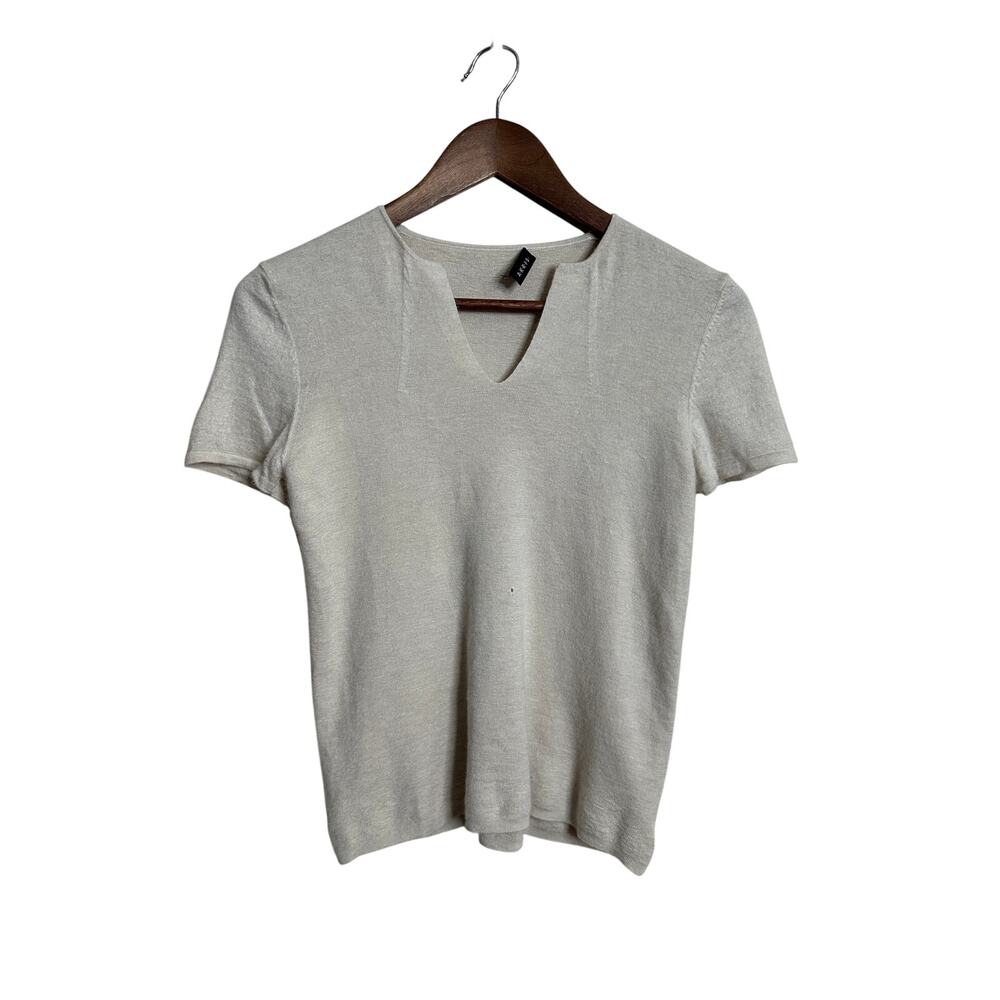 Akris Punto Cashmere Silk Knit Top Ivory Keyhole Neck Short Sleeve Sweater 8